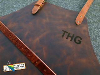 40 leren lederen schort leder bedrukken, tekst erin gebrand